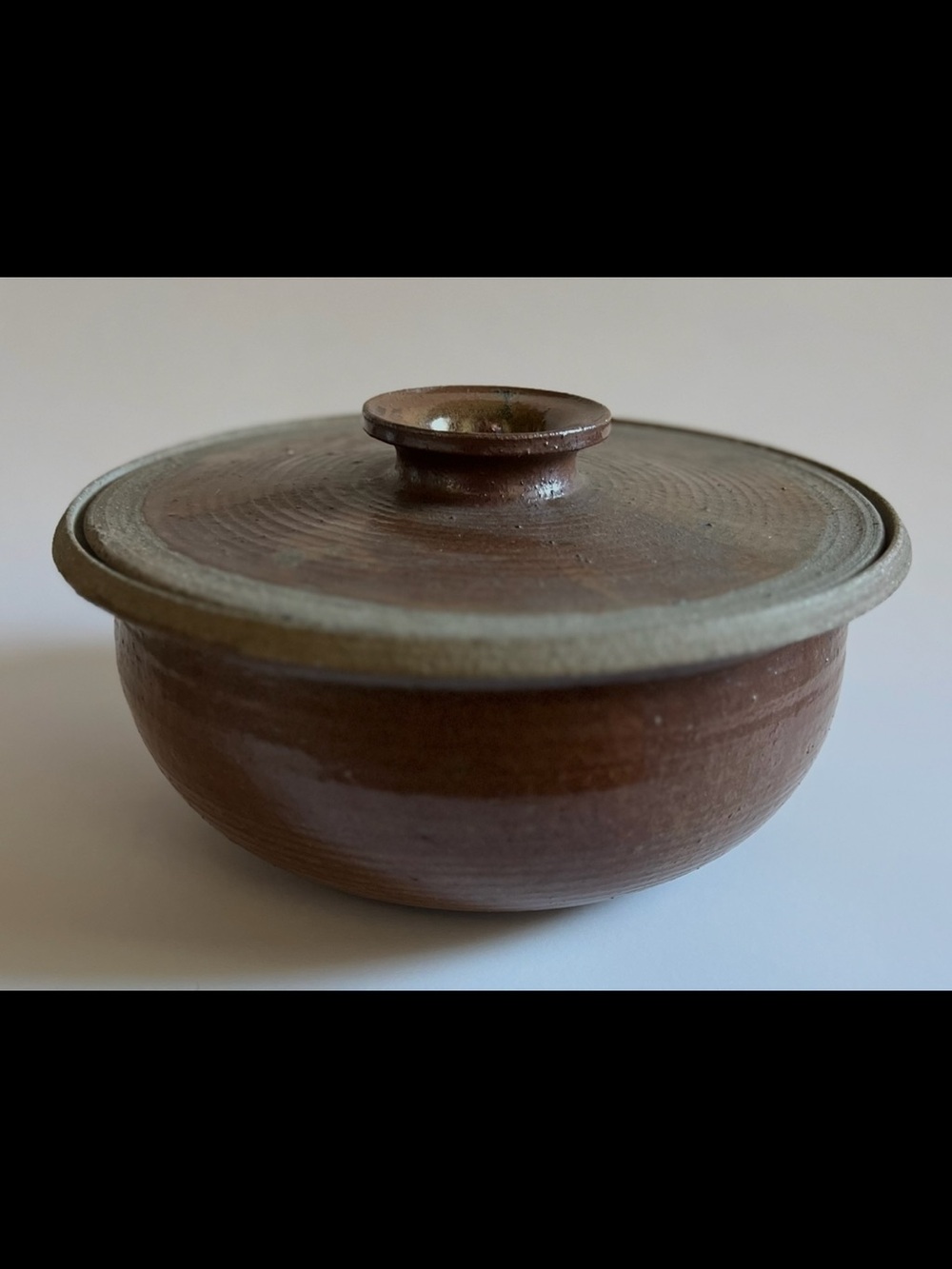 Vintage Handmade Studio Ceramics Brown Stoneware Lidded Bowl
